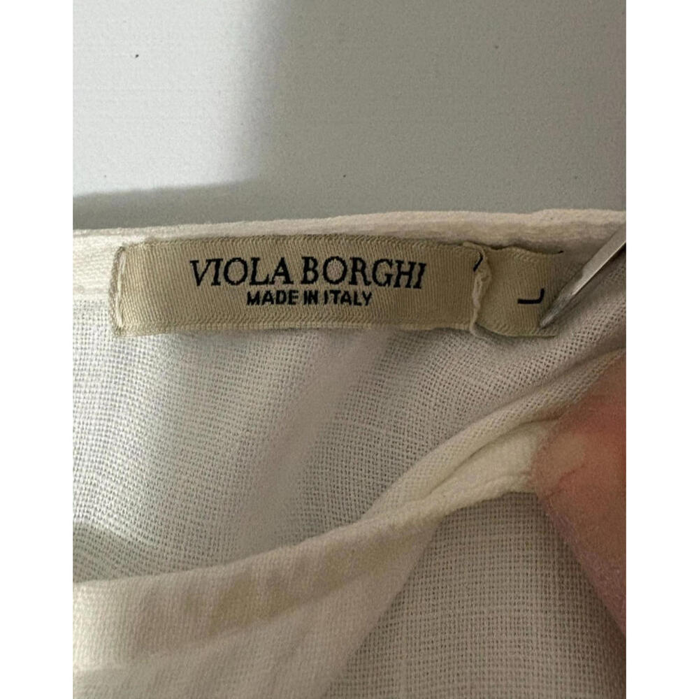 Viola Borghi Linen Top White Lace Cap Sleeves Made in Italy Women's Size Large - Picture 4 of 9